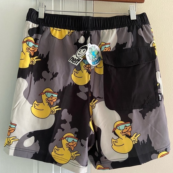 Neff Gray Swim Trunks with Yellow Duck Print - Picture 2 of 5